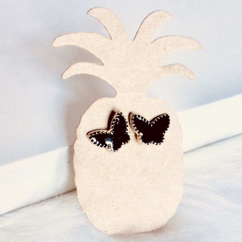 💌 🍩 Rose Gold Tone Black Butterfly Earrings🦋
